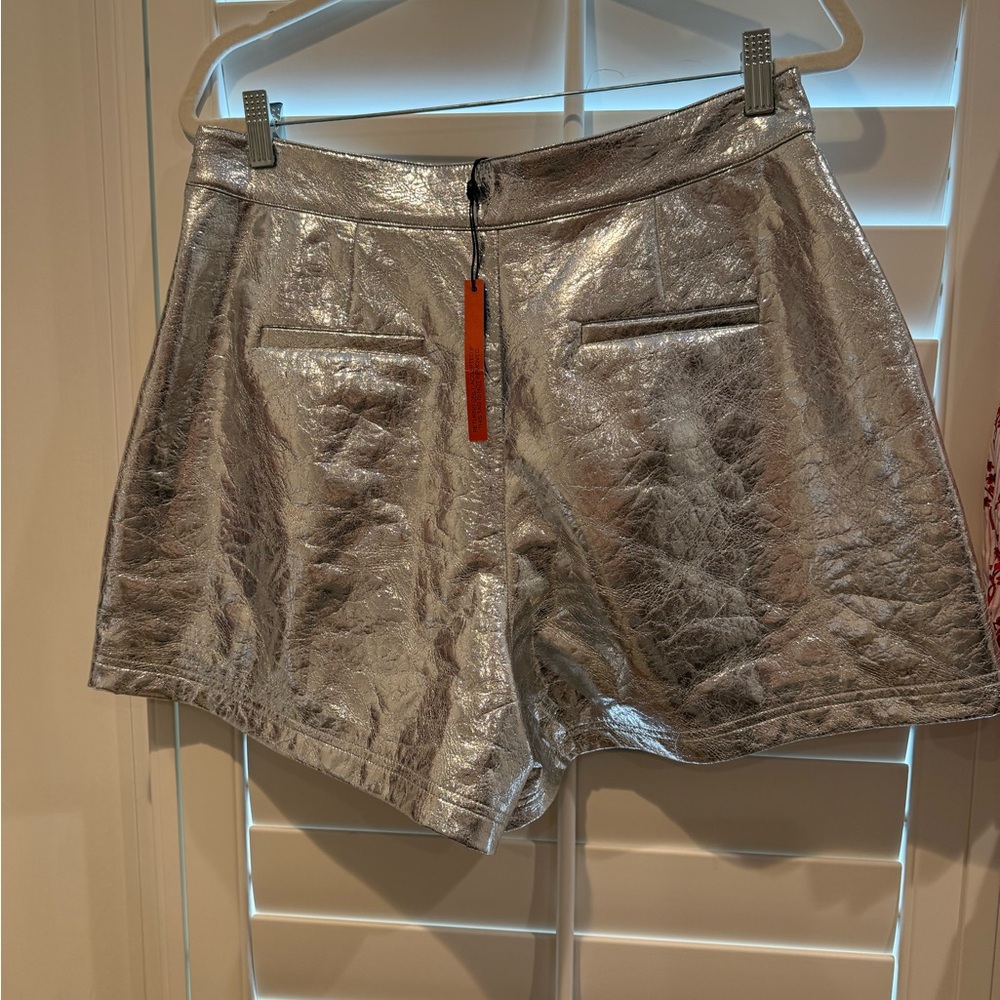HUNTER BELL Metallic Silver High Waist Shorts